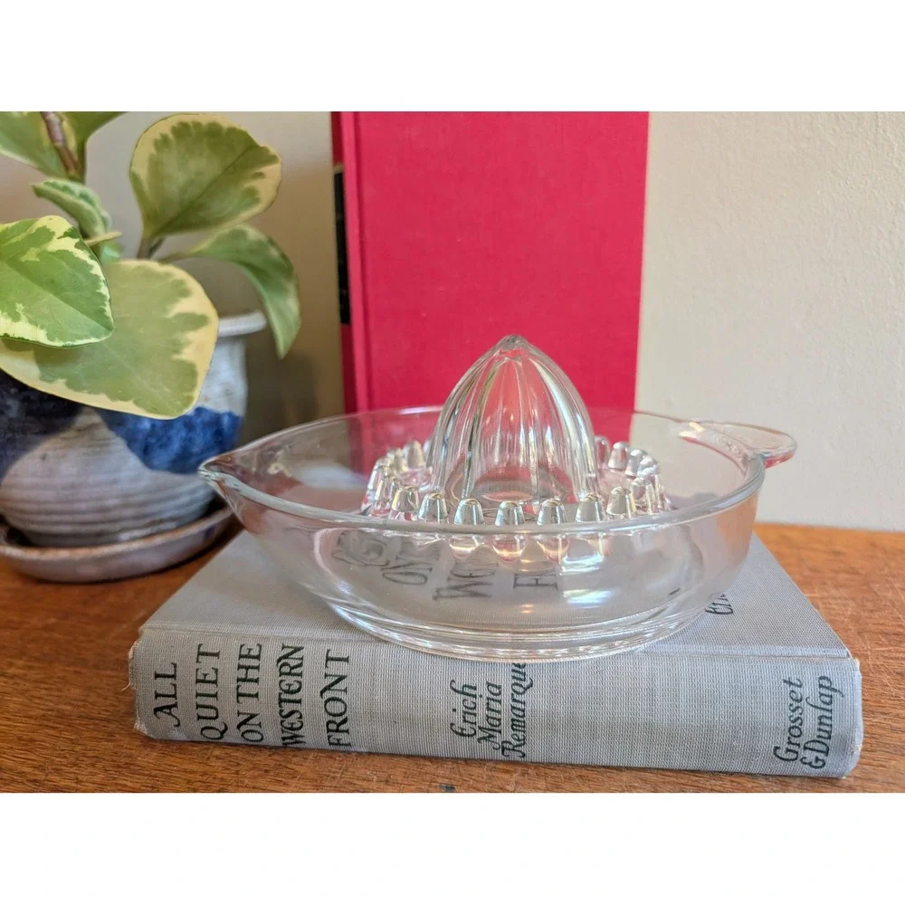 Vintage Mid Century Glass Citrus Juicer Reamer Made in Italy Clear Pressed Glass